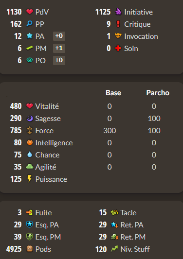 Panoplie terre lvl 120 + Parchotage +100 sagesse + Parchotage +100 force + Top Bonus - livraison 5 minutes - Tylezia