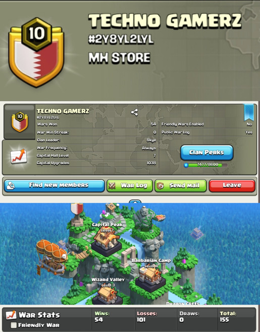 TECHNO GAMERZ!! LEVEL 10.9 !! CAPITAL PEAK 7 !! WIN 54 LOSS 101  !! CHEAP !! FAST DELIVERY