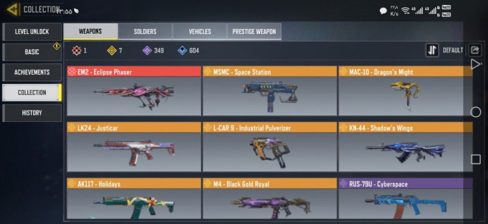 cod level 310 with 1 metic gun and 7 legend 349 epic guns 335 characters with lifetime waranty