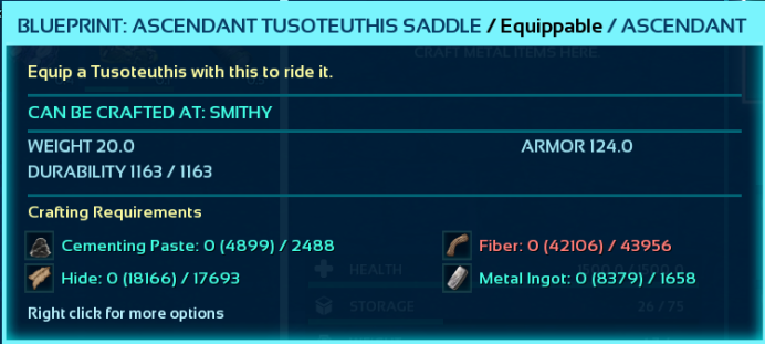 Blueprint:Ascendant Tusoteuthis Saddle Armor 124 -PC PVE official