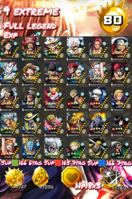 IOS+Android-HYBER BOOT 80-9 Ex Max(Gear 5+Shanks Red+Roger+Kid Law+Luffy King+Yamato HyBrid+Zoro+Yamato+Akainu)-many BF Max-Good Medal-SUP=166%