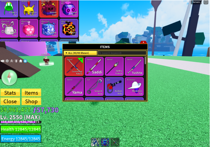 Blox Fruits / 2550lv / Kitsune / GHM-CDK Venom in Inventory / 9m Beli / 57k Fragments / UNVERIFIED EMAIL