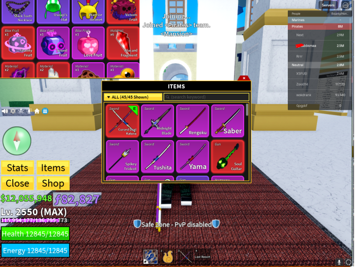Blox Fruits / V3 Human / CDK-SG-GHM / Venom-Gravity Inventory / 12m Beli / 82k Fragments / Tidak terhubung