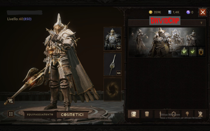 Diablo Immortal | blood knight paragon 850 | cosmetic skin | full of equipment items for upgrade!