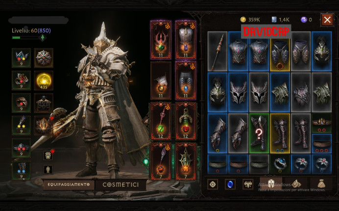 Diablo Immortal | blood knight paragon 850 | cosmetic skin | full of equipment items for upgrade!