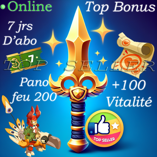 Orukam : panoplie iop feu lvl 200 opti + pack 100 vitalite + Top bonus - Delivery 5 minutes