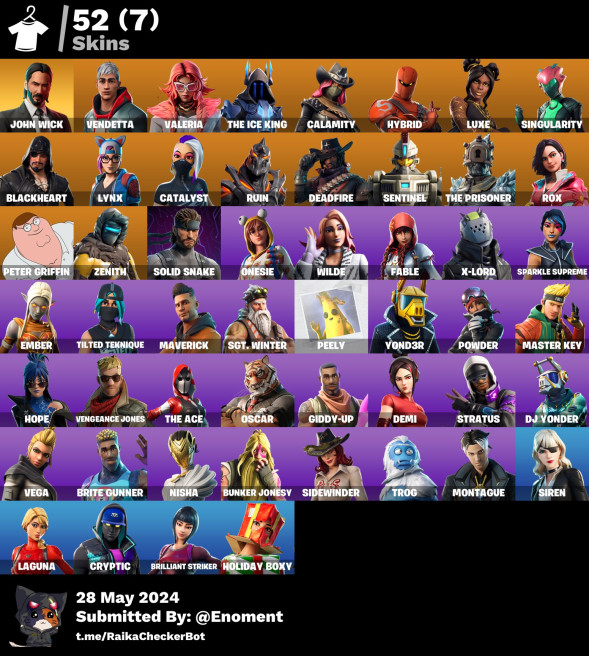 [PC/PSN/NINTENDO] john wick 52 SKINS | Hybrid. Catalyst. peely. Blackheart. Sentinel NN140