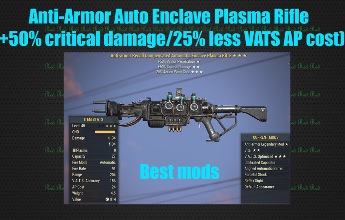 Anti-Armor Auto Enclave Plasma Rifle (+50% critical damage/25% less VATS AP cost)