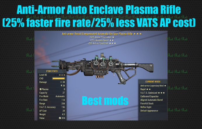 Anti-Armor Auto Enclave Plasma Rifle (25% faster fire rate/25% less VATS AP cost)