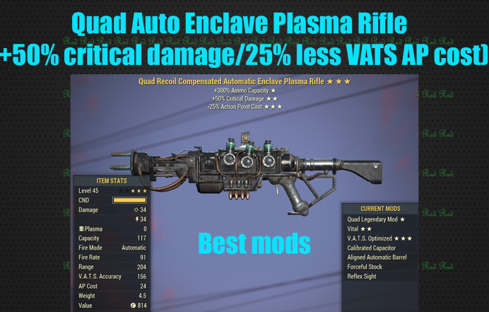 Quad Auto Enclave Plasma Rifle (+50% critical damage/25% less VATS AP cost)