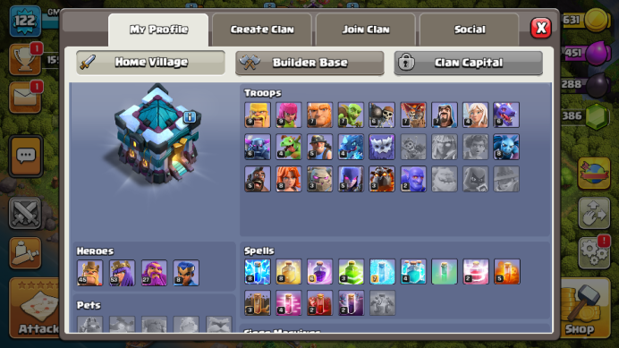 TH13/LVL122/HERO 45-53-27-8/WALL LVL 12/386 GEMS №2581