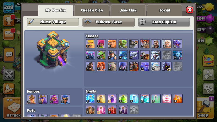 TH14/LVL208/HERO 34-32-12-8/WALL LVL 12/1691 GEMS №2626