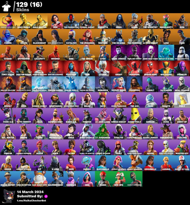 PSN/PC/NINTENDO MAIL CAN CHANGE 129 SKINS - REVOLT - SKULL TROOPER - GOLD MIDAS - SPIDER MAN - SINGULARITY - MINTY&CANDY AXE MK028