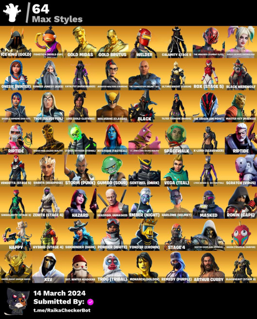 PSN/PC/NINTENDO MAIL CAN CHANGE 129 SKINS - REVOLT - SKULL TROOPER - GOLD MIDAS - SPIDER MAN - SINGULARITY - MINTY&CANDY AXE MK028