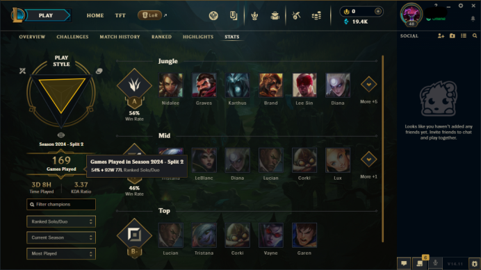 [EUW]Season 14 Split 2 // Godlike Graves / Diamond 4 / %54 WR[92w-77l] / 9 Skin / Honor 2.3 / 39 Champ / 19K BE / FULL ACCESS / AUTO DELIVERY