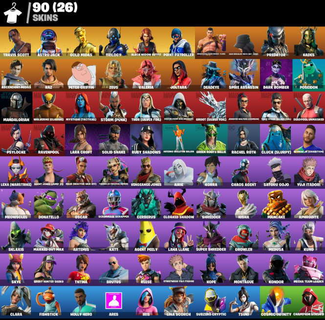 [PC/PSN/NINTENDO/XBOX] 90 SKINS | TRAVIS SCOTT | ASTRO JACK | GOLD MIDAS | TRILOGY | BLACK WIDOW OUTFIT | POINT PATROLLER | 700 VB