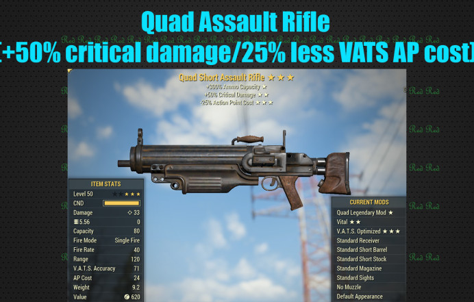 Quad Assault Rifle (+50% critical damage/25% less VATS AP cost)