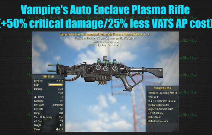 Vampire's Auto Enclave Plasma Rifle (+50% critical damage/25% less VATS AP cost)