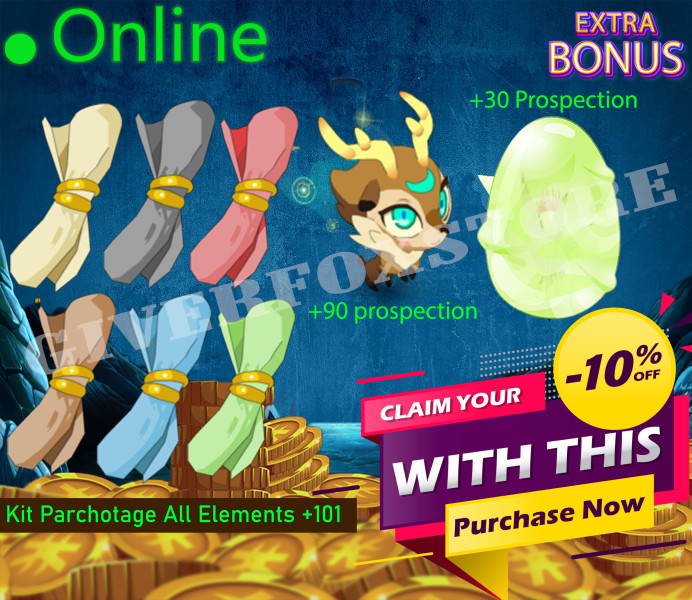 Boune>[ Kit Parchotage +101 tout les Elements ] + [ Kometh +90 Prospection ] + [ Dofus Kaliptus +30 Prospection ] +BONUS