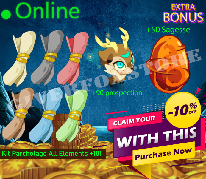 Boune>[ Kit Parchotage +101 tout les Elements ] + [ Kometh+90 Prospection] + [ Dofus Cawotte +50 Sagesse ] +BONUS