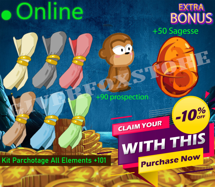 Boune>[ Kit Parchotage +101 tout les Elements ] + [ Nomoon +90 Prospection ] + [ Dofus Cawotte +50 Sagesse ] +BONUS (BEST DEAL)