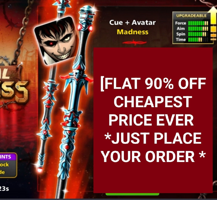 Madness cue + Madness Avatar + 600 Cash + 3 Legendary Boxes + vip points