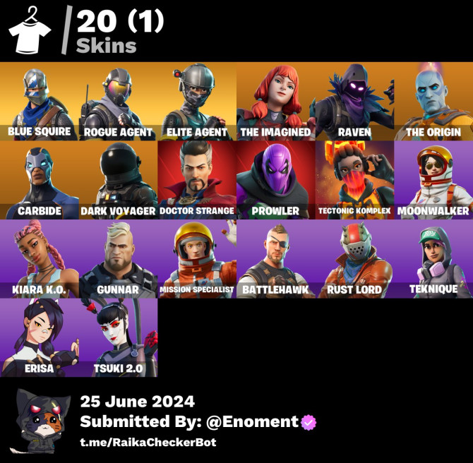 [PC/PSN/XBOX/NINTENDO] 20 skins . Blue Squire . Erisa .Elite Agent . The Origin . Raven . Take The L .Y107