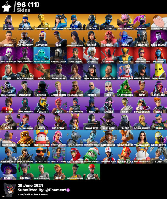 [PC/PSN/XBOX/NINTENDO] 96 skins ()Neo Versa / Glow  /  Leviathan Axe / Reaper / Harley Quinn /CD2