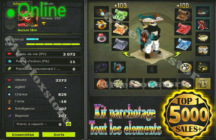 Tylezia>[ Panoplies Chance Opti Niveau 150 pour tout les classes (Complet) ] + Kit Parchotage 100 tout les Elements
