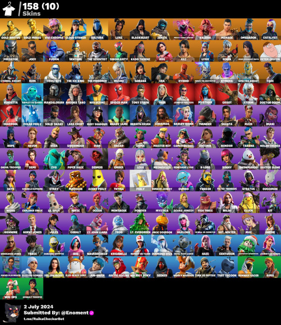 [PC/NINTENDO] 158 skins |  Gold Brutus | Gold Midas | Vivi Chroma | Sultura | Cloud Striker | Ronin | Fusion / Reaper /mu41