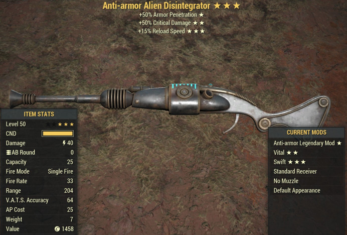 Anti-Armor Alien Disintegrator [+50% critical damage/15% faster reload]