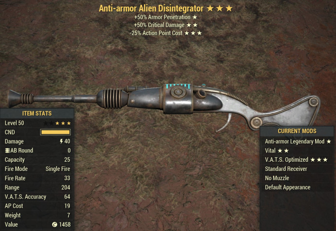 Anti-Armor Alien Disintegrator [+50% critical damage/25% less VATS AP cost]
