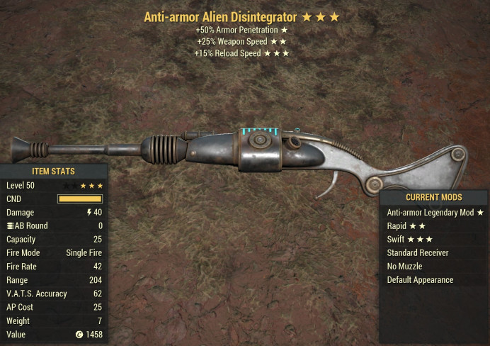Anti-Armor Alien Disintegrator [25% faster fire rate/15% faster reload]