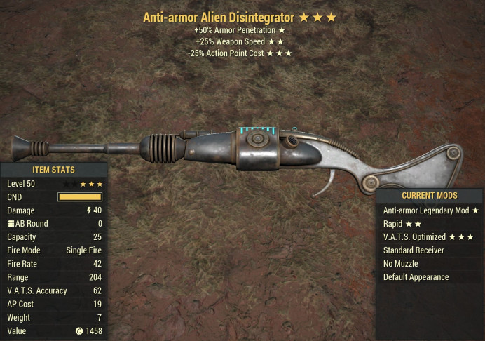 Anti-Armor Alien Disintegrator [25% faster fire rate/25% less VATS AP cost]