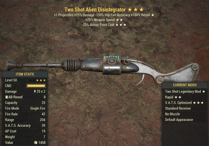 Two Shot Alien Disintegrator [25% faster fire rate/25% less VATS AP cost]