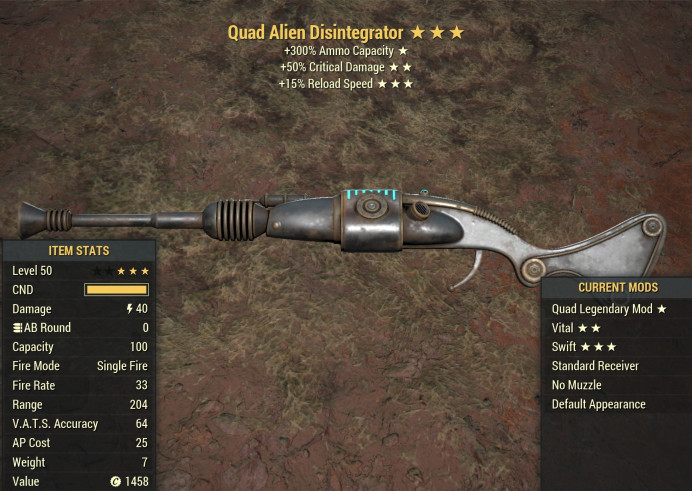 Quad Alien Disintegrator [+50% critical damage/15% faster reload]