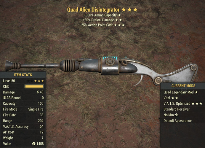 Quad Alien Disintegrator [+50% critical damage/25% less VATS AP cost]