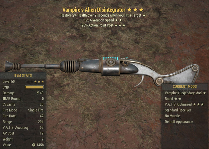 Vampire's Alien Disintegrator [25% faster fire rate/25% less VATS AP cost]
