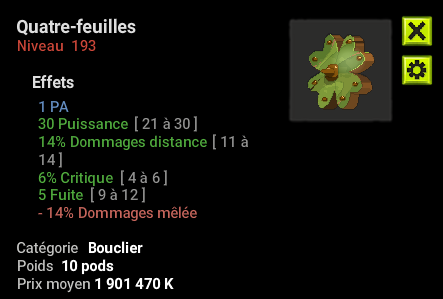 Tylezia : Bouclier 4 feuilles exo pa + Top bonus