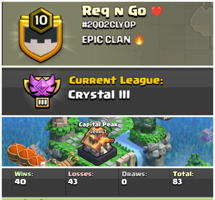 Req N Go  !! Level 10 !! Capital Peak 7 !! Crystal 3 !! Win 40 Loss 43 !! Special Symbol  !! Cheap !! Instant Delivery