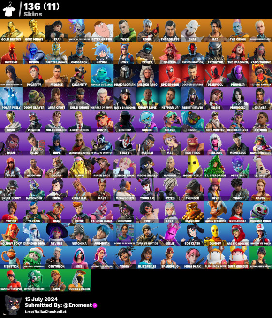 136 skins | Gold Midas | Gold Brutus | Polarity | Kado Thorne | Paradigm (Reality-659) | Peter Griffin | The Imagi HG107