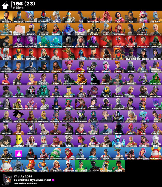 [PC] 166 skins / John Wick + Dark Bomber + Breakpoint . Kymera / Spider-Man . Ghoul Trooper /CK25
