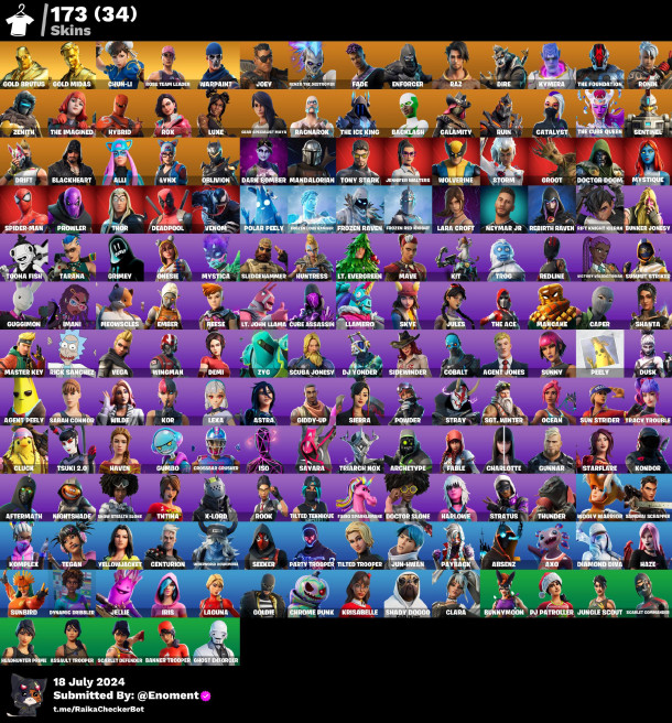 173 skins | OG STW | Gold Brutus | Gold Midas | Chun-Li . Backlash TT11