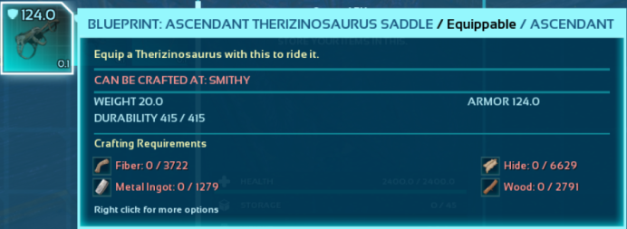 Official PVE ASC 124ARMOR THERIZINOSAURUS Saddle Blueprint BP (1279Metal only) 415Dura
