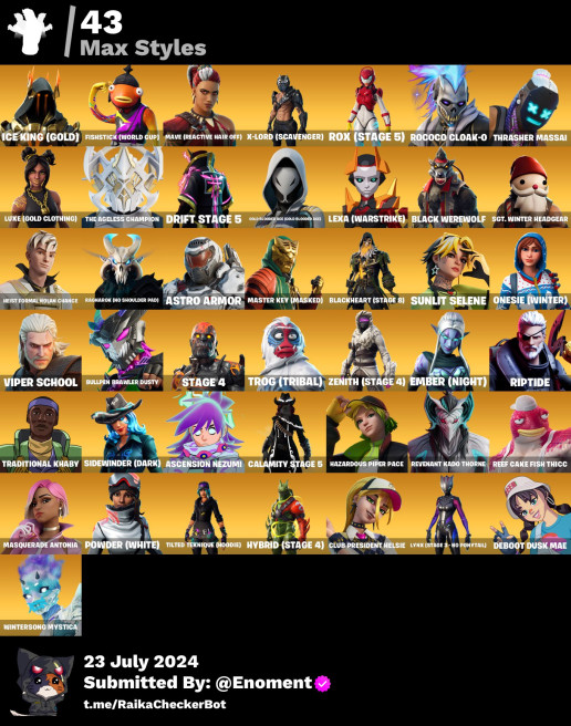 174 skins | OG STW | Fishstick (World Cup) | Vivi Chroma | Blitz | full access  JET84