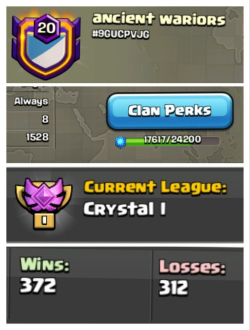 ancient wariors | LVL 20.8 | CWL LEAGUE - CRYSTAL 1 | WARLOG W/L/D:372/312 | CC: ALMOST 9 !!