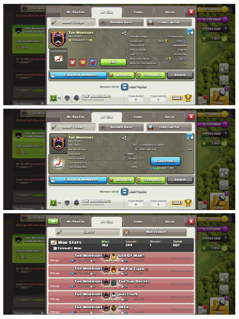 Clan Name: The Warrior_Capital-10_362 Win 244 Loss_Level-24_Instantly Delivery