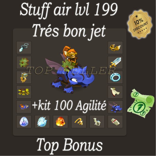 Talkasha : Stuff Air Niveau 199 tres bon jet + Kit parchotage 100 Agilite + Top bonus - livraison 5 minutes 