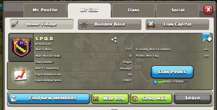 Clan Level 21 Crystal League III Capital Hall Level 10