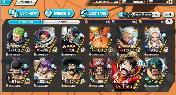 BR129-IOS+Android-3 Ex(S-Snake+Zoro+Roger V1)+BF Max(Egghead Zoro+S-Hawks+Shiryu+Katakuri+Neptune)+Support 129%+Good Medal-BR129